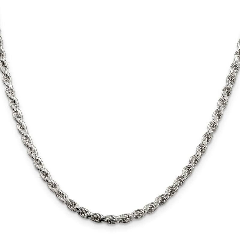 Curata 925 Sterling Silver Rhodium 3mm Diamond Cut Rope Chain Necklace for Men