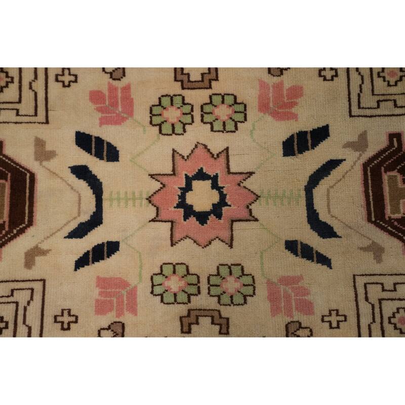 Hand-knotted Traditional Wool Beige Geometric Oriental Area Rug - 14' 1'' X 10' 0''