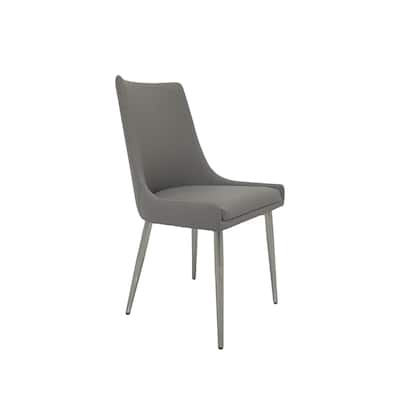 Dining Chair with PU Seat and Matte Silver Legs, Set of 2