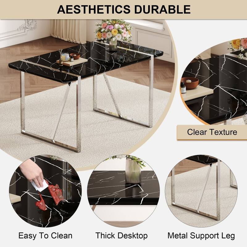 Modern Cream Style Dining Table with Thick MDF Top and White Metal Legs Frame