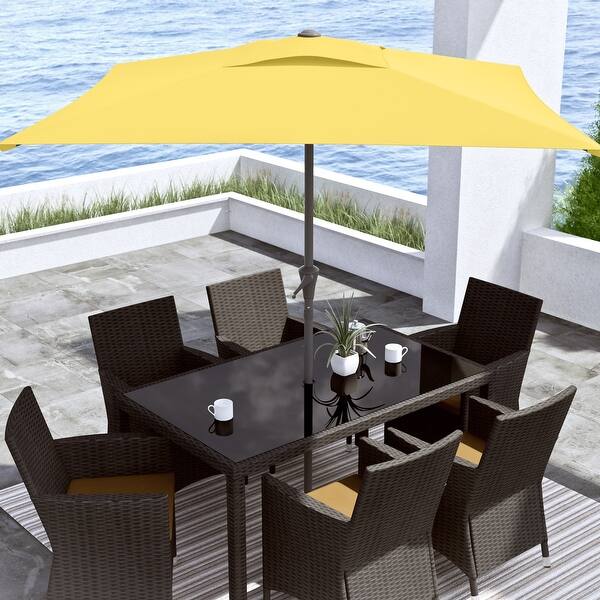 Shop Black Friday Deals On Corliving 9 Square Tilting Yellow Patio Umbrella With Base Overstock 31730711