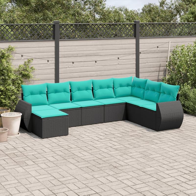 vidaXL 8 Piece Patio Sofa Set with Cushions Black Poly Rattan - 28 x 24.4 x 27.2-Without table