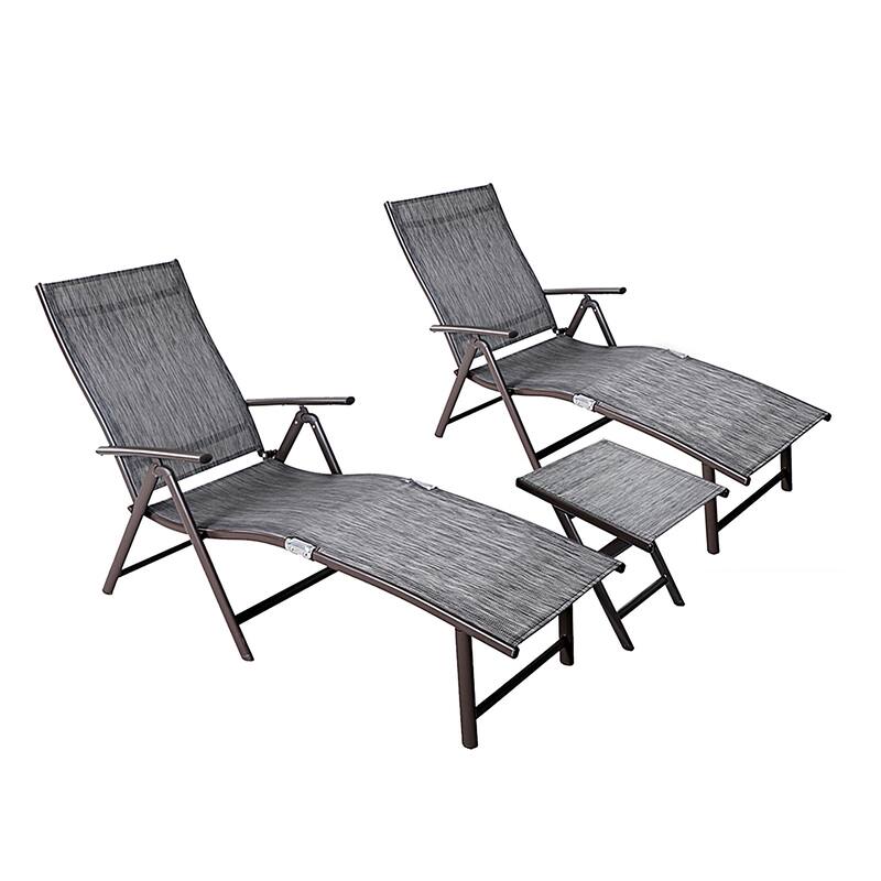 Pellebant Outdoor Adjustable Chaise Lounge Folding Chair and Table Set - N/A