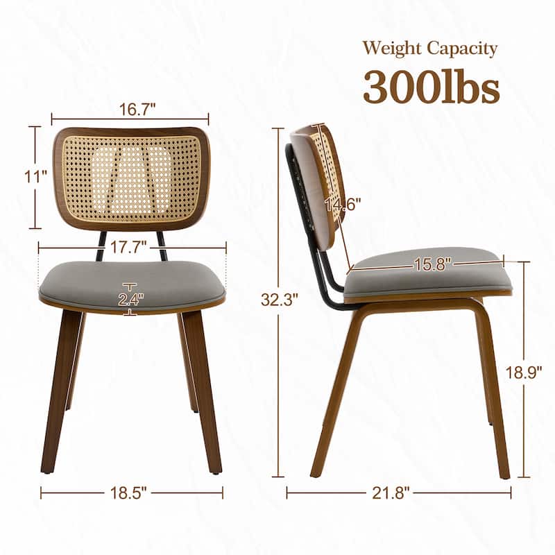 Faux Leather Upholstered Dining Chairs Set of 2/4 with Wood Legs - 32.3"H x 18.5"W x 21.8"D