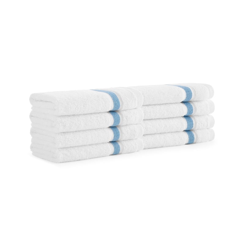Aston & Arden Aegean Recycled Striped Towel Collection - Washcloth - Set of 8 - Blue