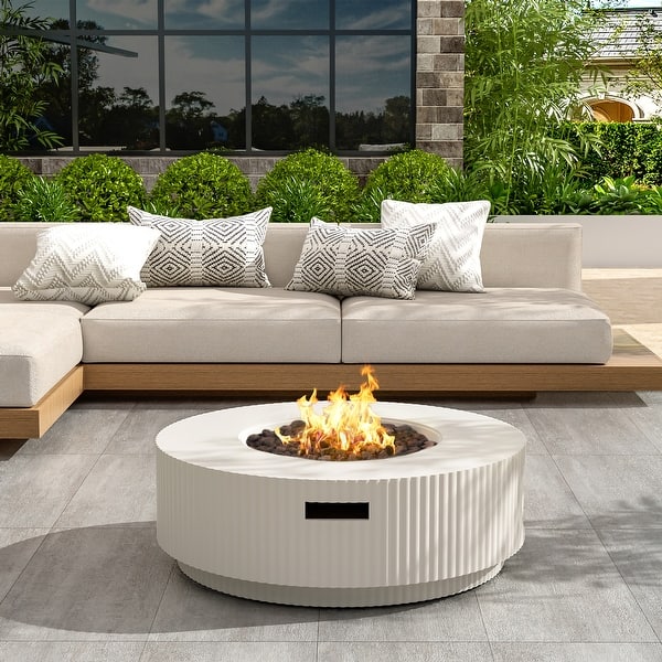 Christopher Knight Home - Trenton Outdoor Fire Pit Table and Side Table Set with Travertine Stone Texture and Durable MGO Build