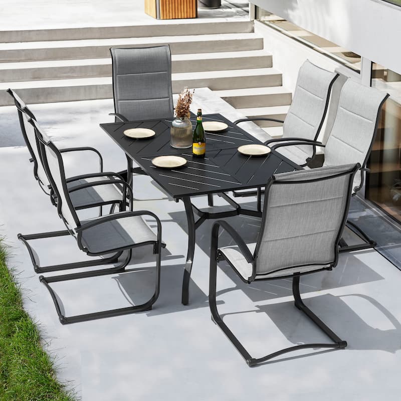 Outdoor Dining Set of 7, Textilene Chairs and Iron Splicing Dining Table