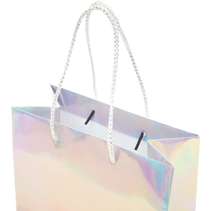 Sparkle and Bash 24 Pack Silver Holographic Gift Bags with Handles (10 x 8 x 4.25 In)