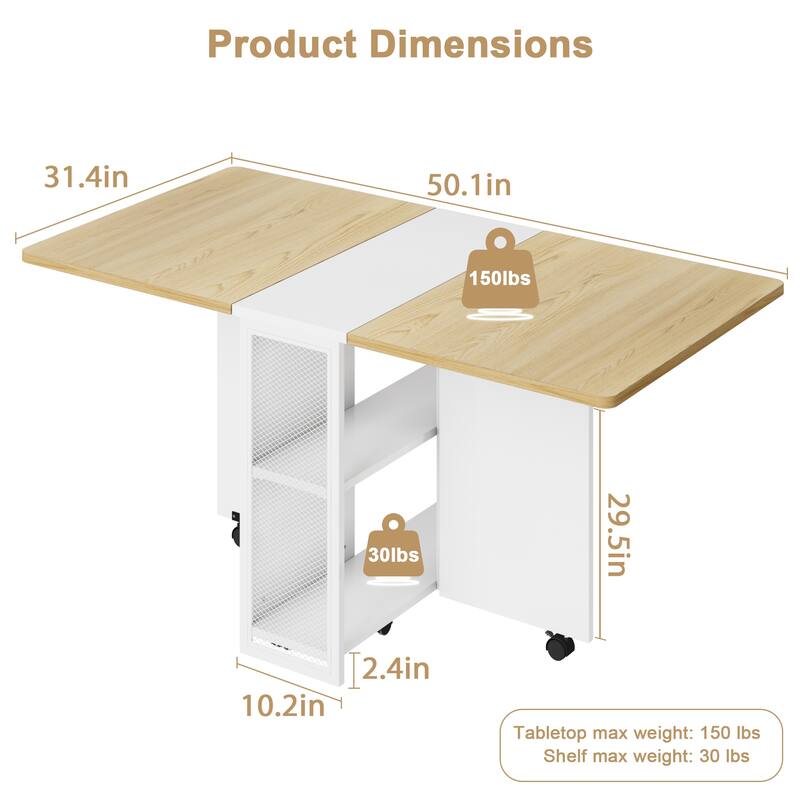 Folding Dining Table with 2 Tier Storage