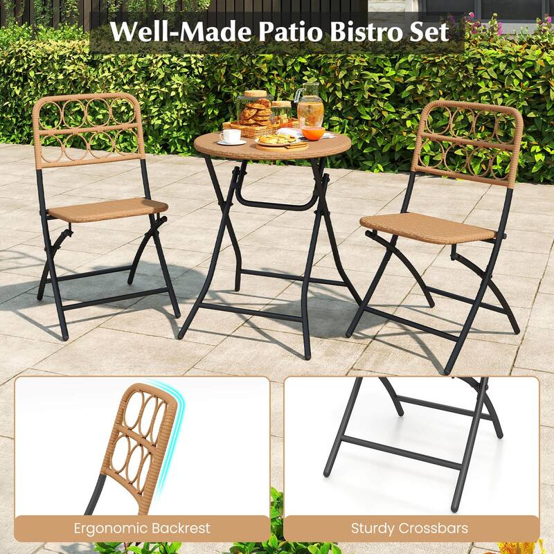 Costway 3 PCS Patio Bistro Set with Wicker Seat & Tabletop for - See Details