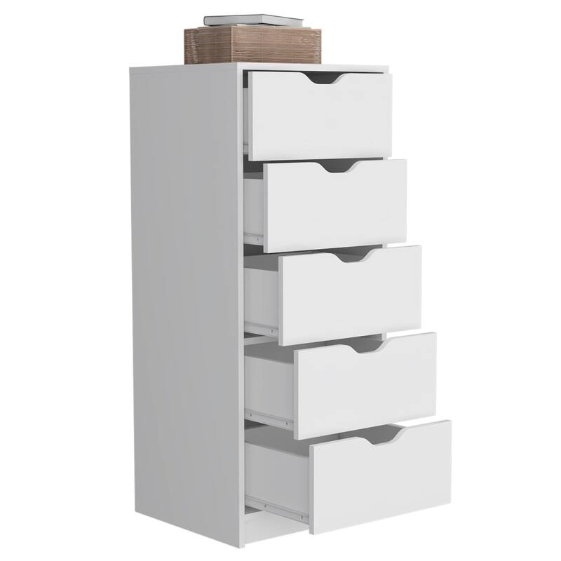 HomeRoots 18" White Five Drawer Dresser