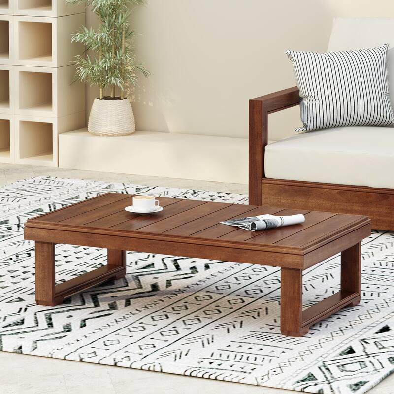 Roomfitters Outdoor Patio Coffee Table with Slatted Wood Design, Weather-Resistant Frame - Mocha