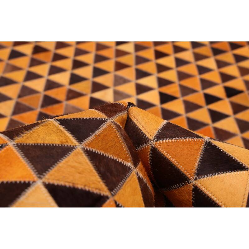 ECARPETGALLERY Handmade Cowhide Patchwork Orange Leather Rug - 4'0 x 6'0