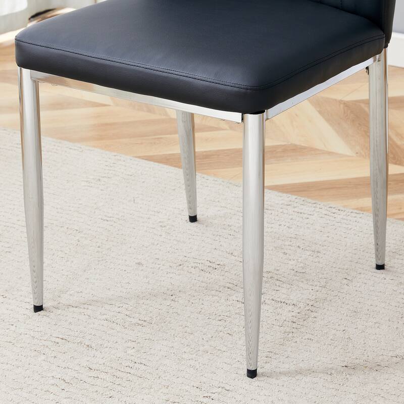 Set Of 4 Black Pu Comfort Dining Chairs,Dining Chair With Extended Backrest,Black Pu,Silver Metal Legs