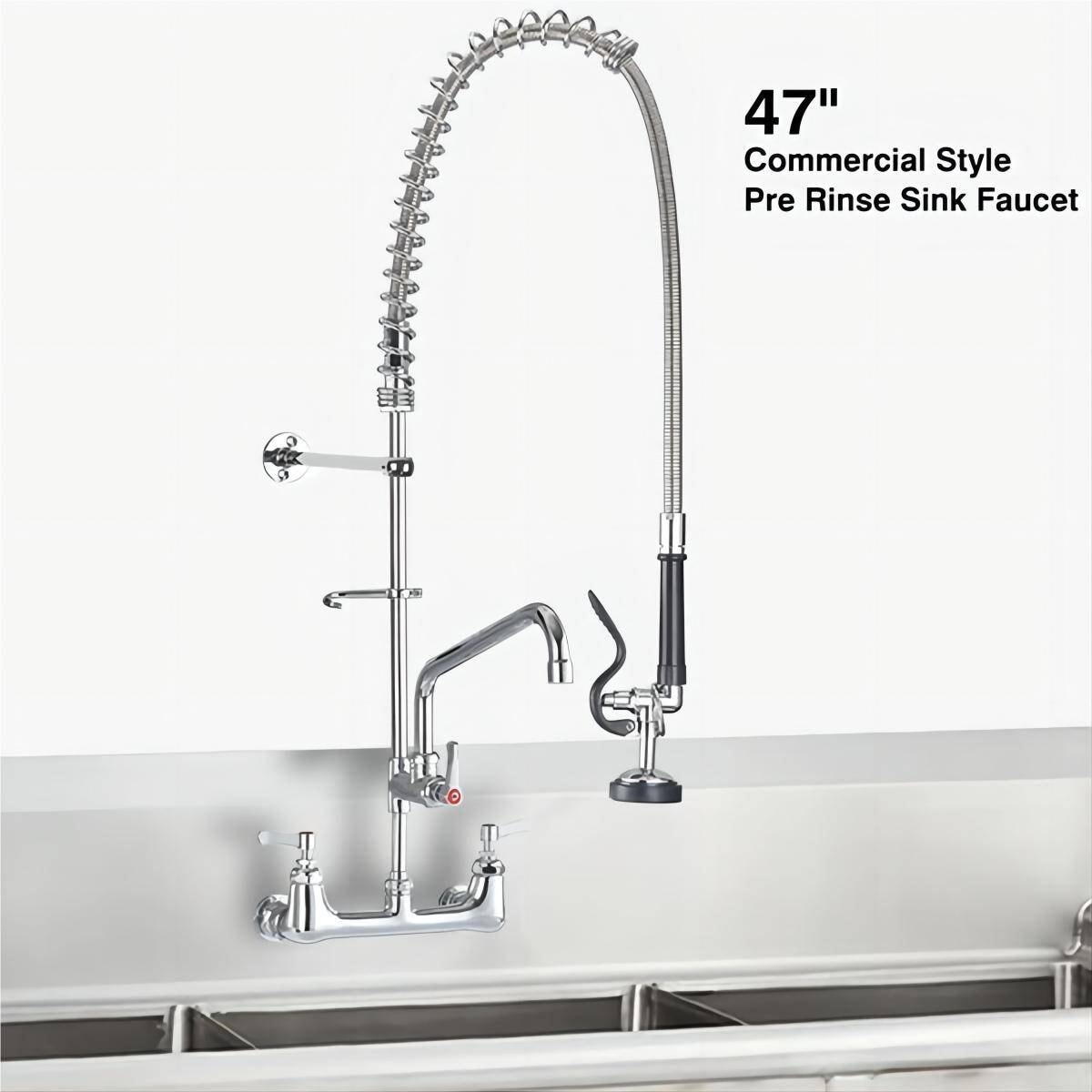 Commercial Wall Mount Kitchen Faucets Pre-Rinse Sprayer, 12 In