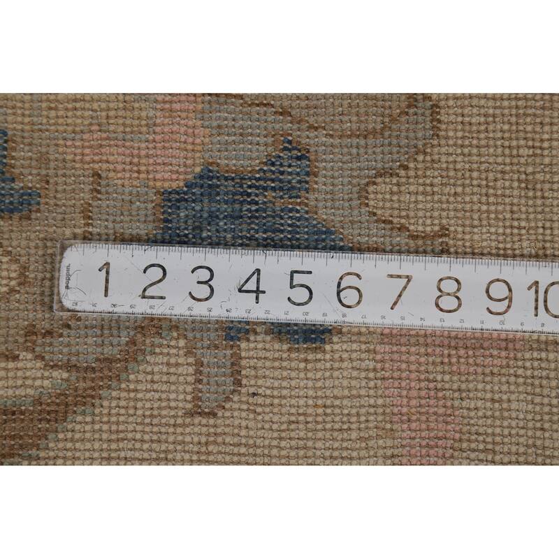 Geometric Oushak Turkish Area Rug Hand-Knotted Blue Wool Carpet - 7'9"x 10'0"