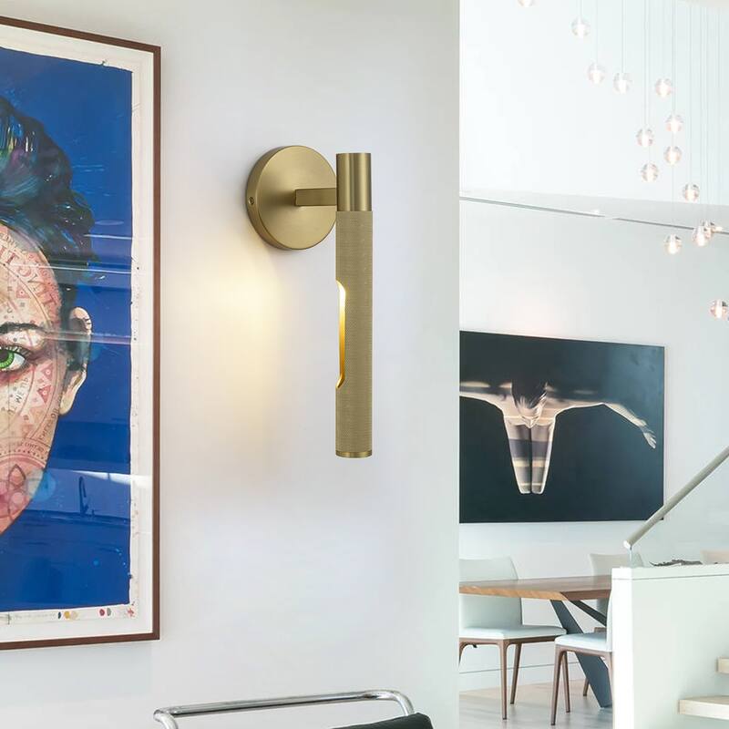 Mid-Century 1-Light Gold Wall Sconce - H13.4" × W4.7" × D5.5"