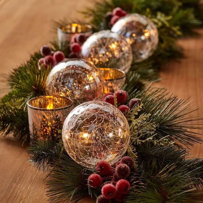 Set of 2 LED Lighted Glass Christmas Ball Ornaments with String Lights 4.5"