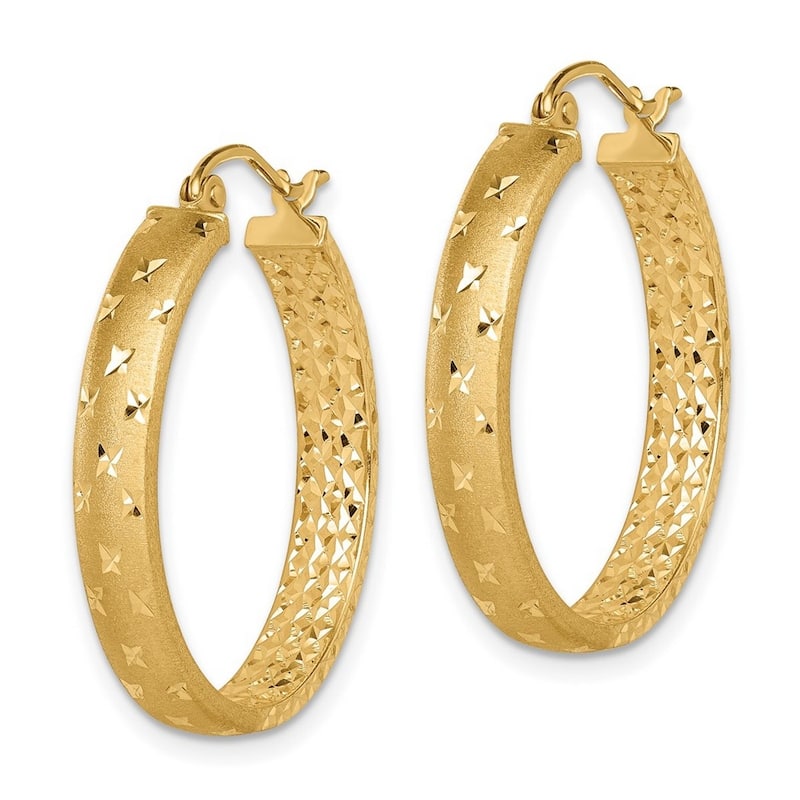 Curata 14k Yellow Gold Satin and Polished And Sparkle Cut In Out Hoop Earrings 25.5mm