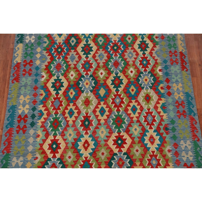 Hand Woven Oriental 100% Wool Carpet Southwestern Geometric Multi-Colored Kilim Area Rug - 8' 0'' X 5' 10''
