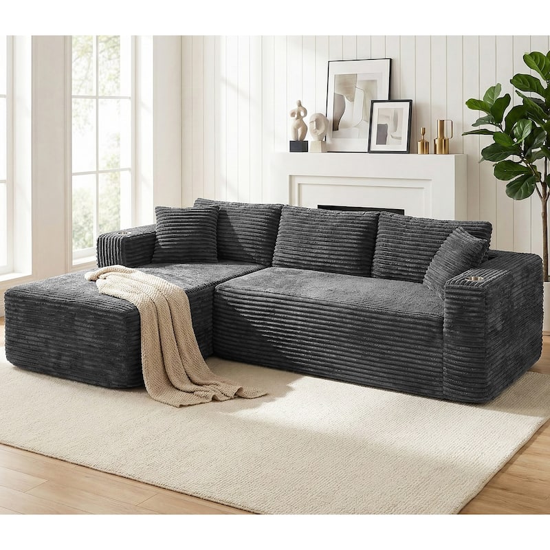 102'' No-Assembly Modular Corduroy Sofa with Cup Holder, Free Combination