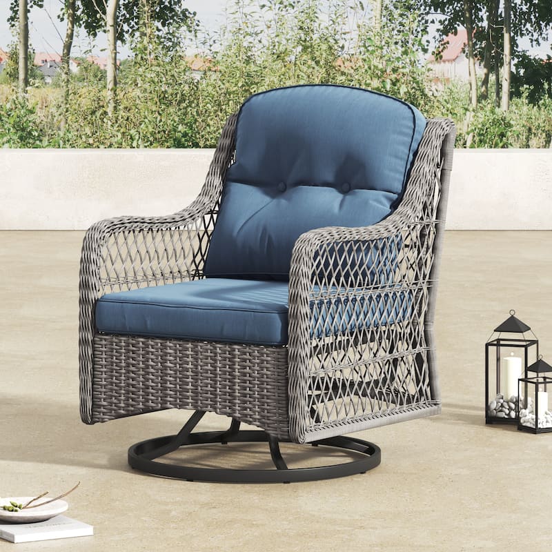 Corvus Vasconia 5pc Outdoor Resin Wicker Swivel Chat Set with Fire table