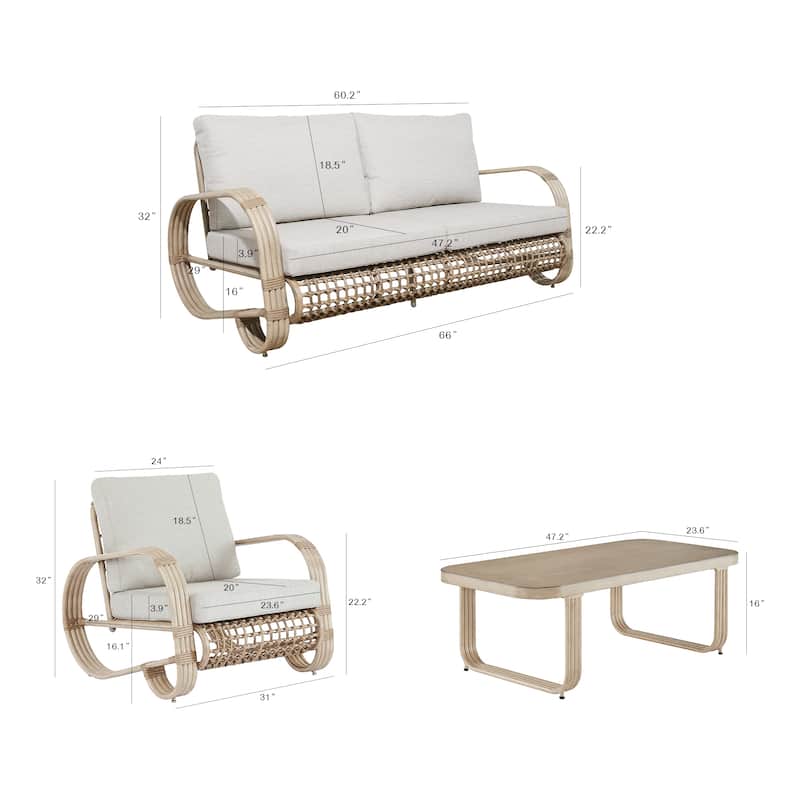 4-Piece Outdoor Aluminum Cushioned Club sofa Set
