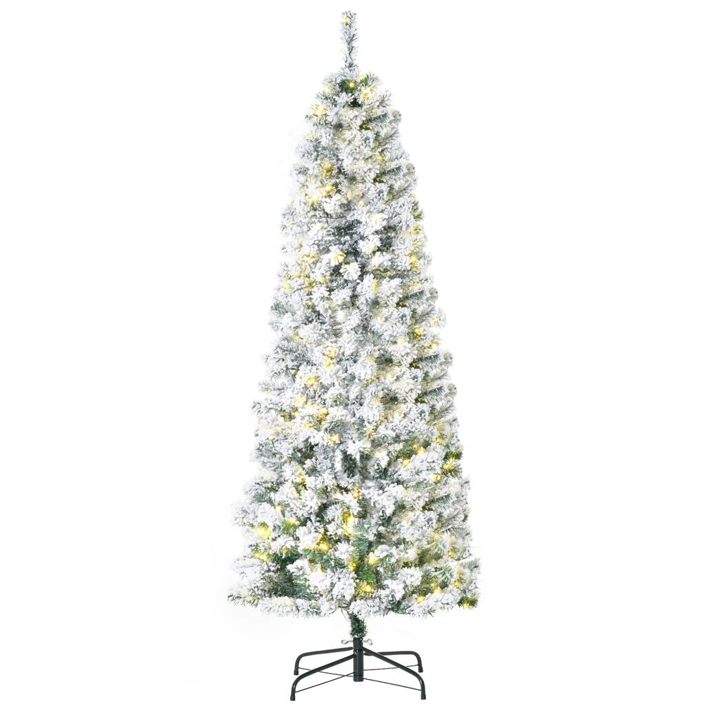 6ft Slim Snow-Flocked Artificial Douglas Fir Christmas Tree, Pre-Lit with 250 Warm White LED Lights