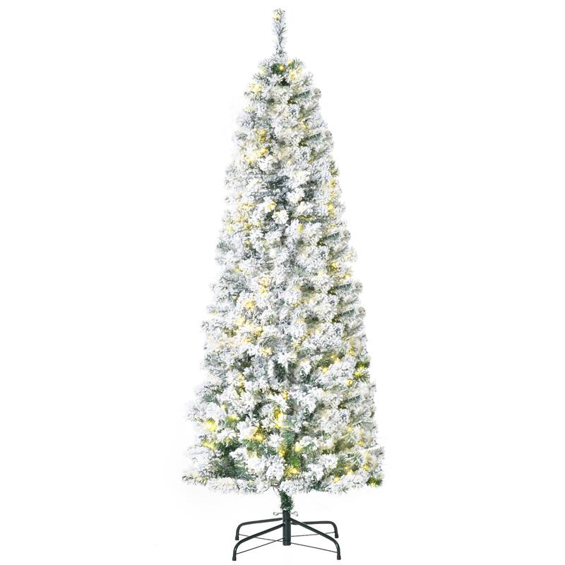 Slim Pre-Lit Artificial Christmas Tree with Snow Branch Tips - 6 Foot - Green