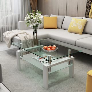 Rectangle Glass Coffee Table, Clear Coffee Table, Modern Side Center Tables for Living Room, Living Room Furniture