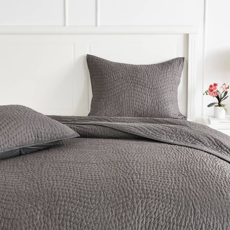 Handstitch Cotton Voile Quilt Set - Charcoal - King - 3 Piece