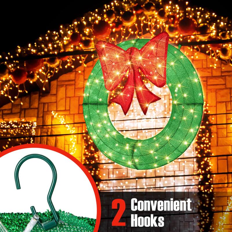 Costway 48 Inch Pre-Lit Christmas Wreath with 200 LED Lights Red Bow - See Details