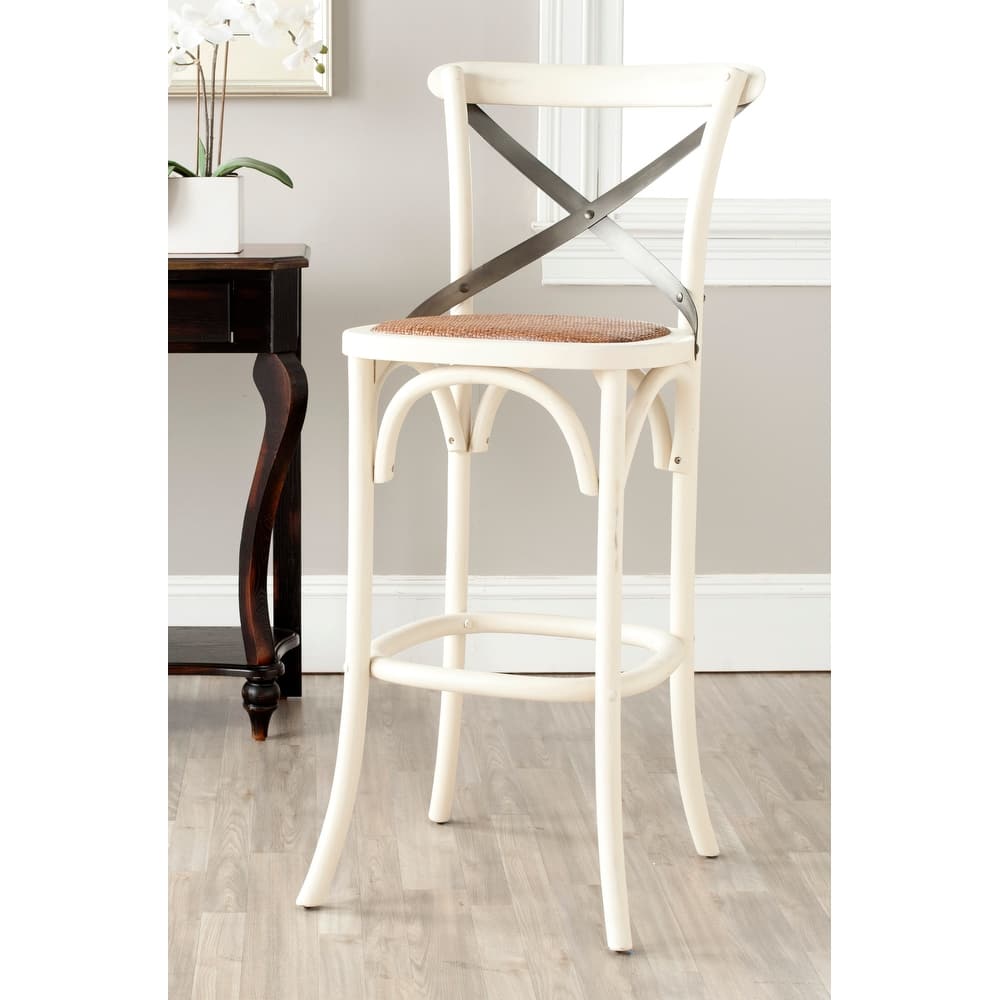 SAFAVIEH Azisa 30-inch x-Back Antique White Bar Stool - 20Wx21Dx44H