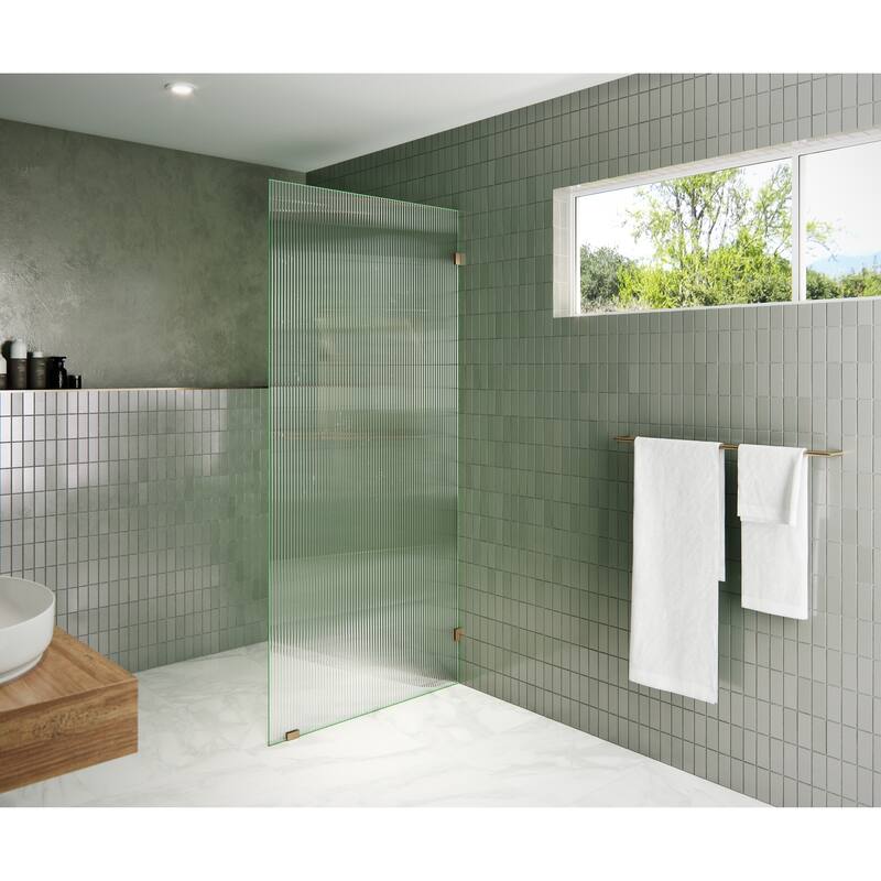Glass Warehouse 34" x 78" Frameless Shower Door - Single Fixed Panel Fluted Frosted