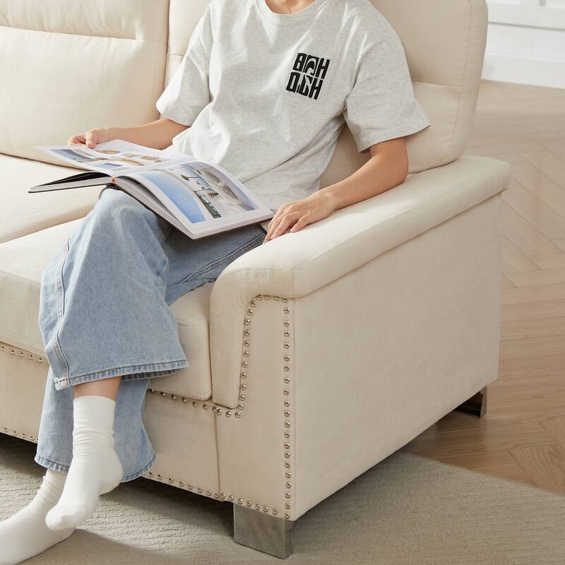 GDFStudio - Modern Snowfleece 3-Seater 82" Sofa with Rolled Arms