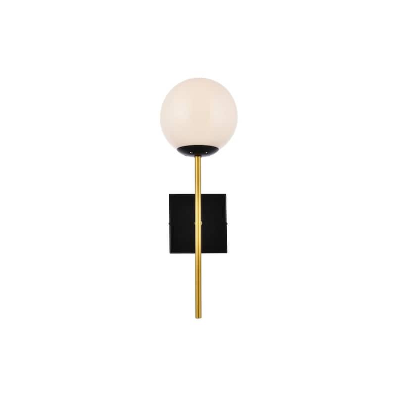 Nina 1 Light White Glass Wall Sconce - Black and Brass