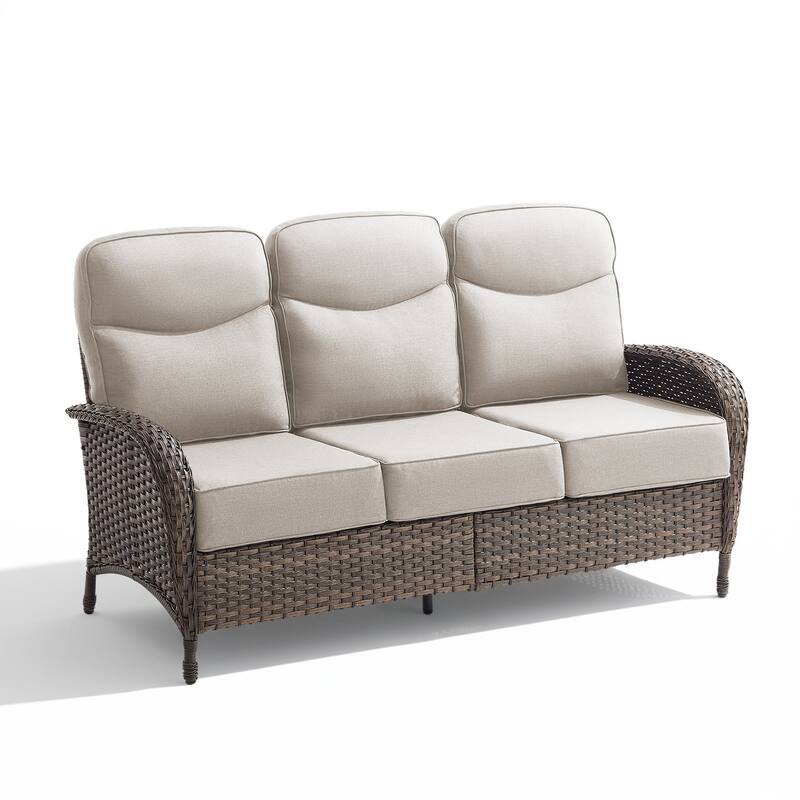 Meyreso 3-Seat Handwoven Wicker Patio Sofa with 6-Inch Thick Cushions