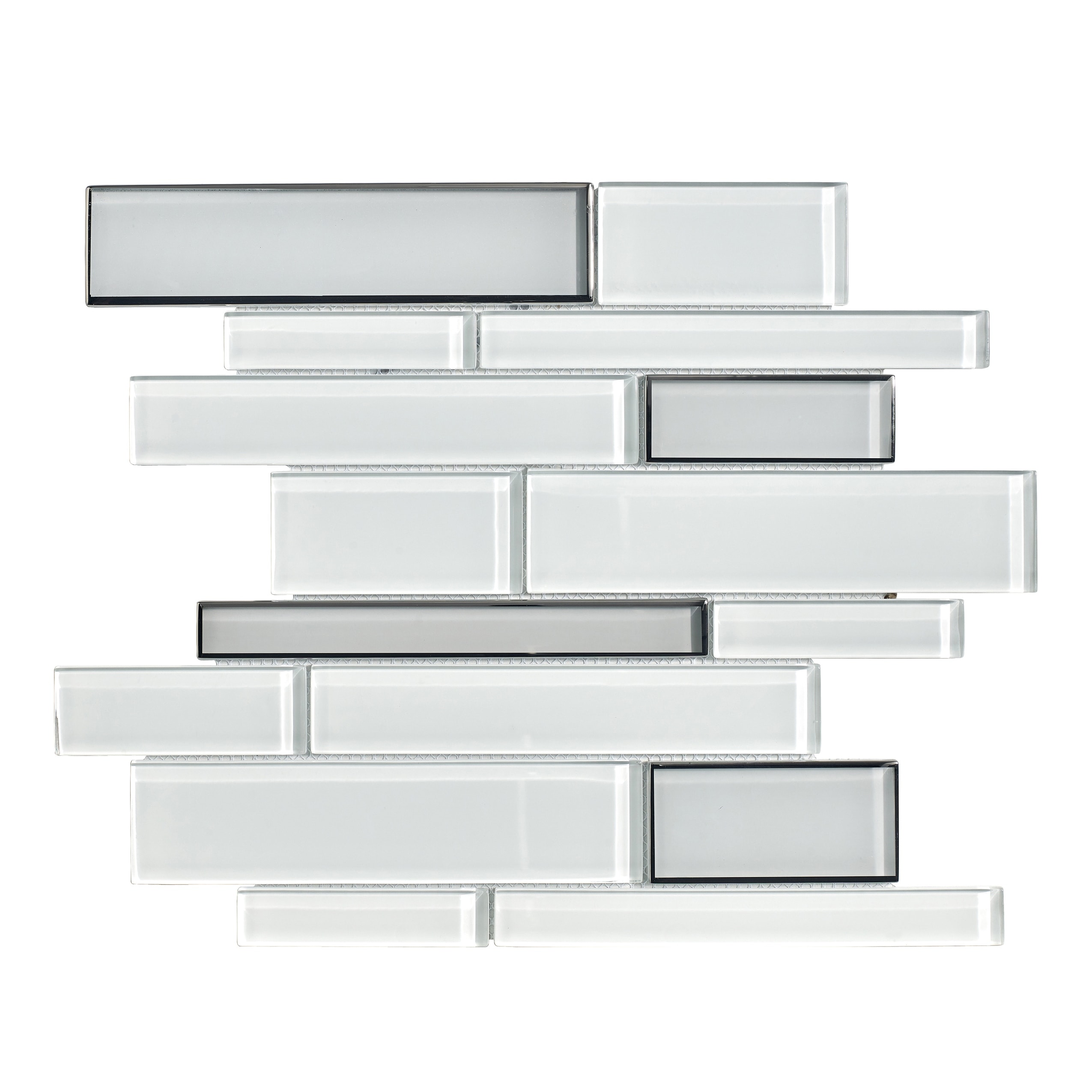Random Linear White Glass with Glazed Edges Mosaic Wall Tile - 1 Case (10 Sheets)