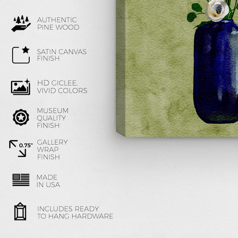 Wynwood Studio Canvas Floral and Botanical From El Olivar Green and Dark Blue Traditional Wall Art Canvas Print