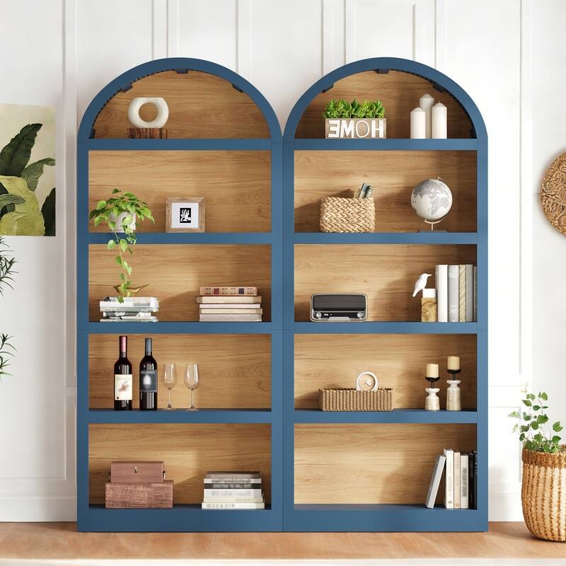 Farmhouse 68.8" Tall Freestanding Bookshelves Set of 2, 5-Tier Display Bookcase Arched Top for Living Room, Bedroom, Home Office - Blue
