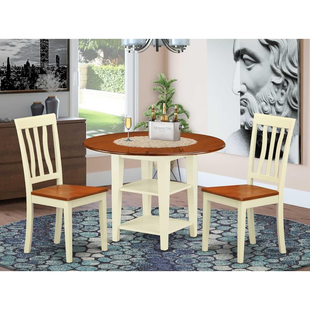HomeStock 3-Piece Buttermilk and Cherry Finish Round Solid Wood Top Dining Table Set