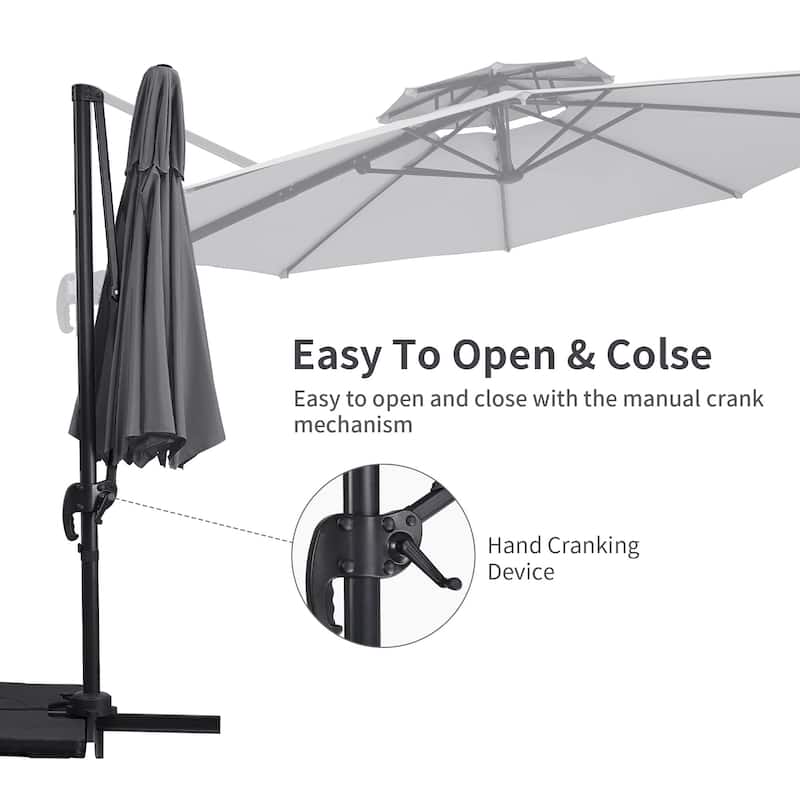 Autlaycil 10FT Cantilever Patio Umbrella with Base Included 360 Rotation Large Offset Hanging Outdoor Shade