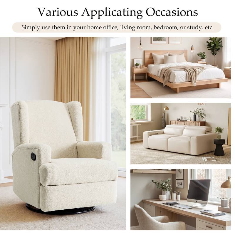 UIXE Upholstered Chenille/Boucle Swivel Glider Rocker Recliner