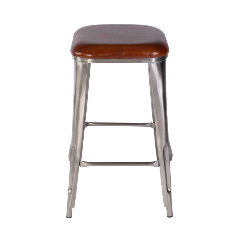 Eastham 30.75 in. Seat Height Leather and Iron Bar Stool with Footrest