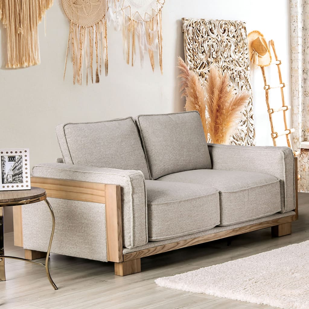 Lefa Contemporary Light Brown and Natural Fabric Loose Pillow Back Loveseat by Furniture of America
