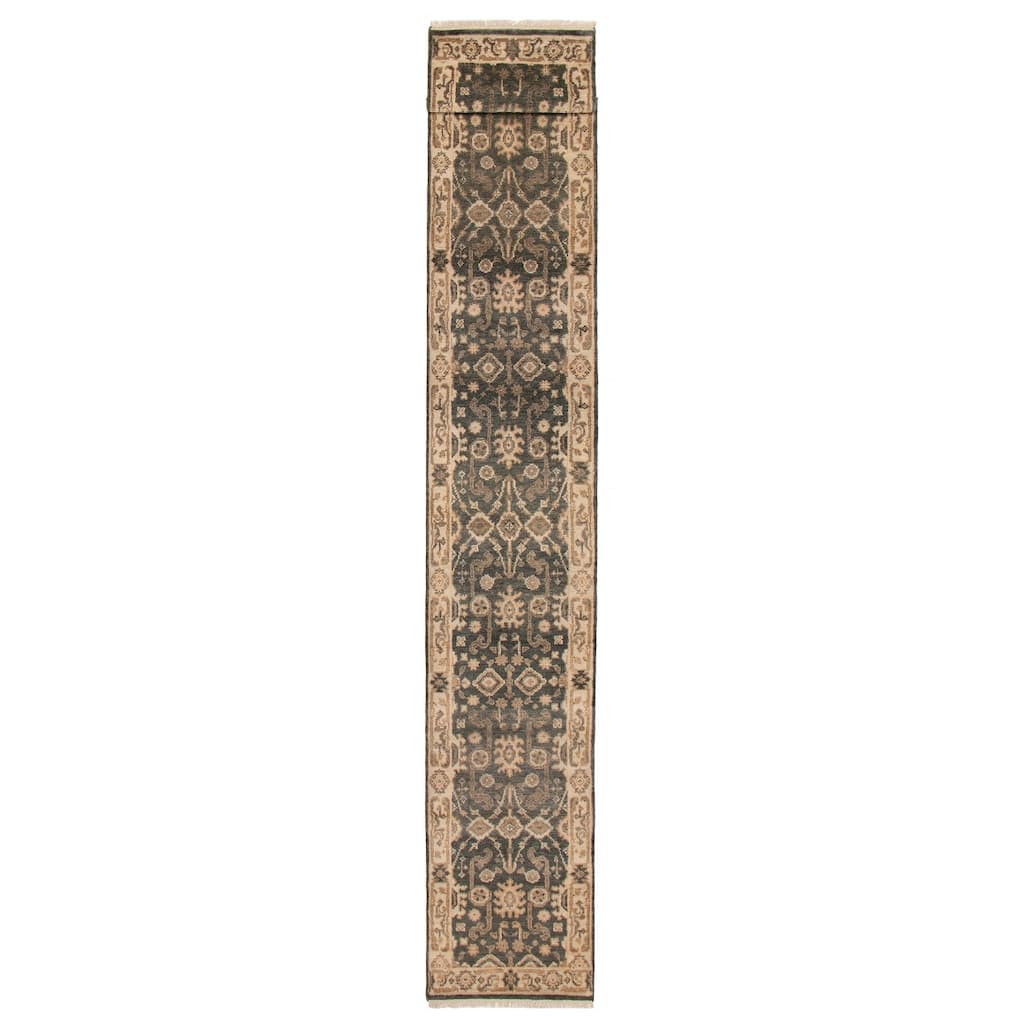 ECARPETGALLERY Hand-knotted Royal Oushak Dark Grey Wool Rug - 2'4 x 18'2