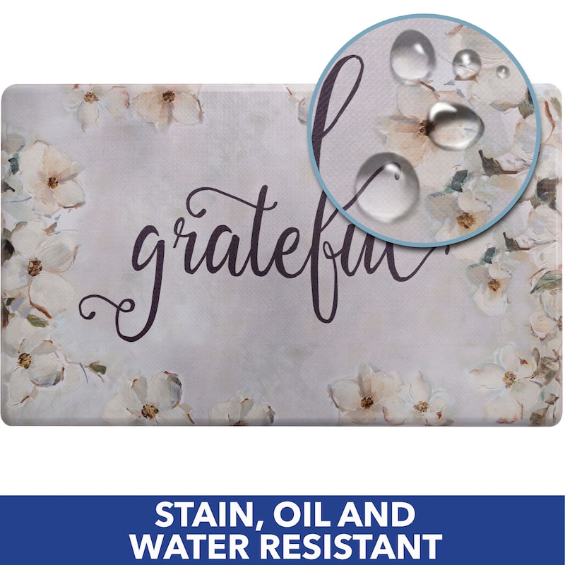 SoHome Cozy Living Grateful Floral Anti-Fatigue Kitchen Mat, Grey/Cream