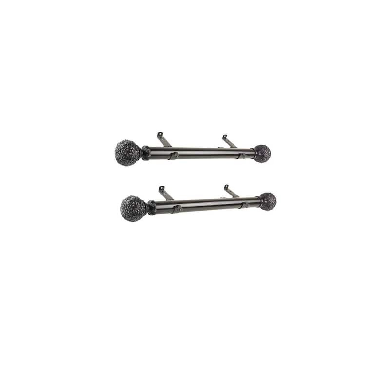 Steel Curtain Rods Set - Adjustable Black Drapery Rods with Finials - 12-20 Inch Window Rods - M