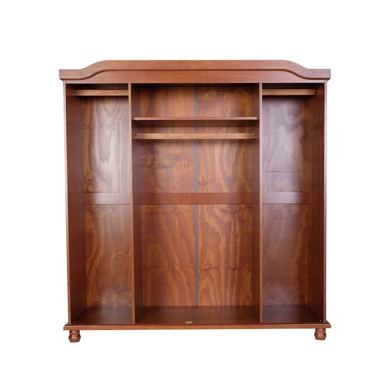 100% Solid Wood Kyle 4-Door Wardrobe Armoire with Mirrored Doors