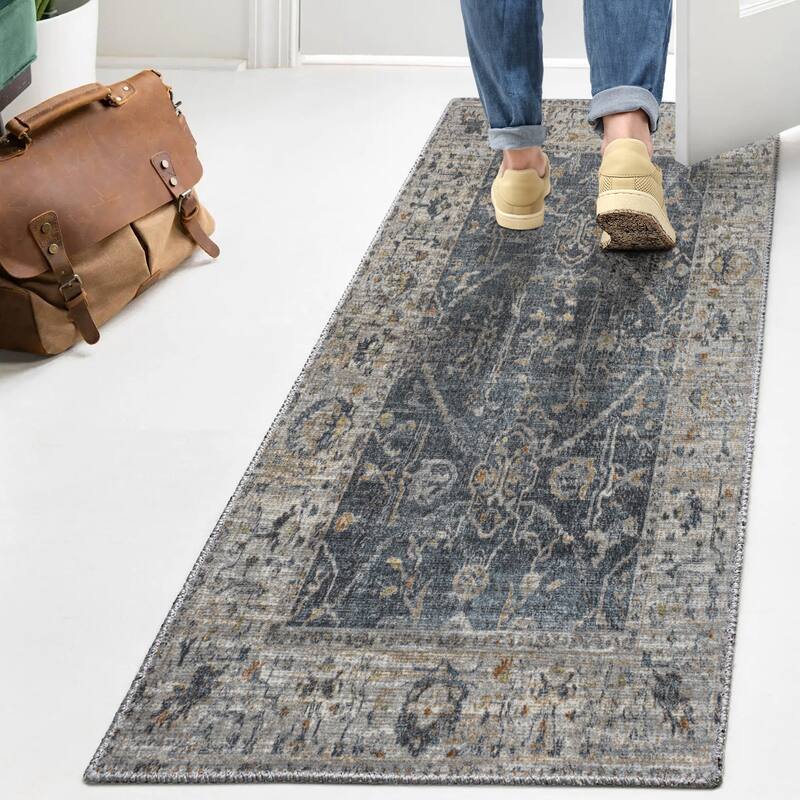 JONATHAN Y Amoeba Rustic Border Low-Pile Machine-Washable Area Rug